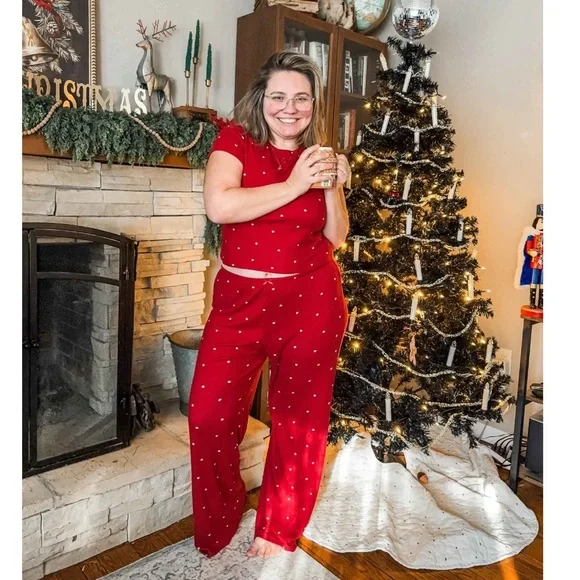 Auden Pointelle Heart Short Sleeve Shirt and Pants Pajama Set Size XL NWT - Picture 2 of 3